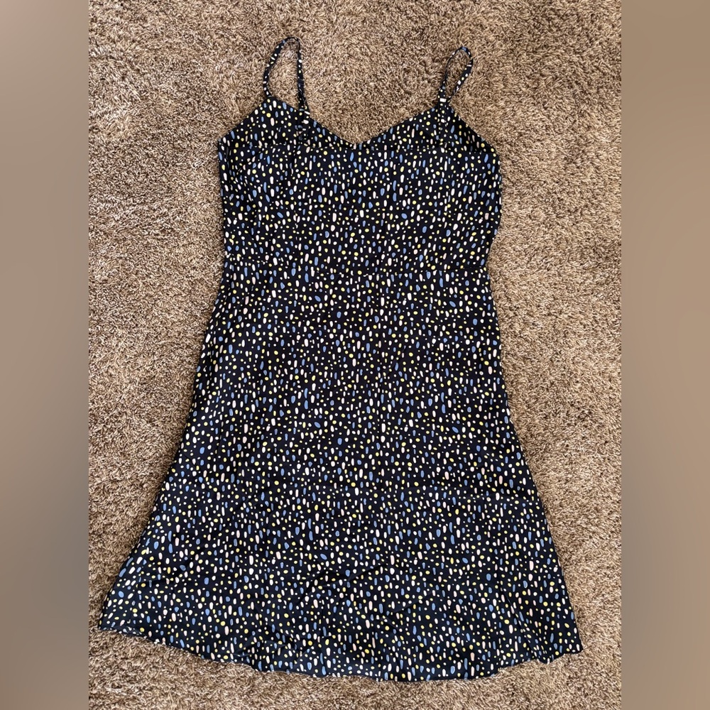 UNIQLO Cassie Byrnes Navy Abstract Print Camisole Dress Spaghetti Strap M NWT - Picture 5 of 9